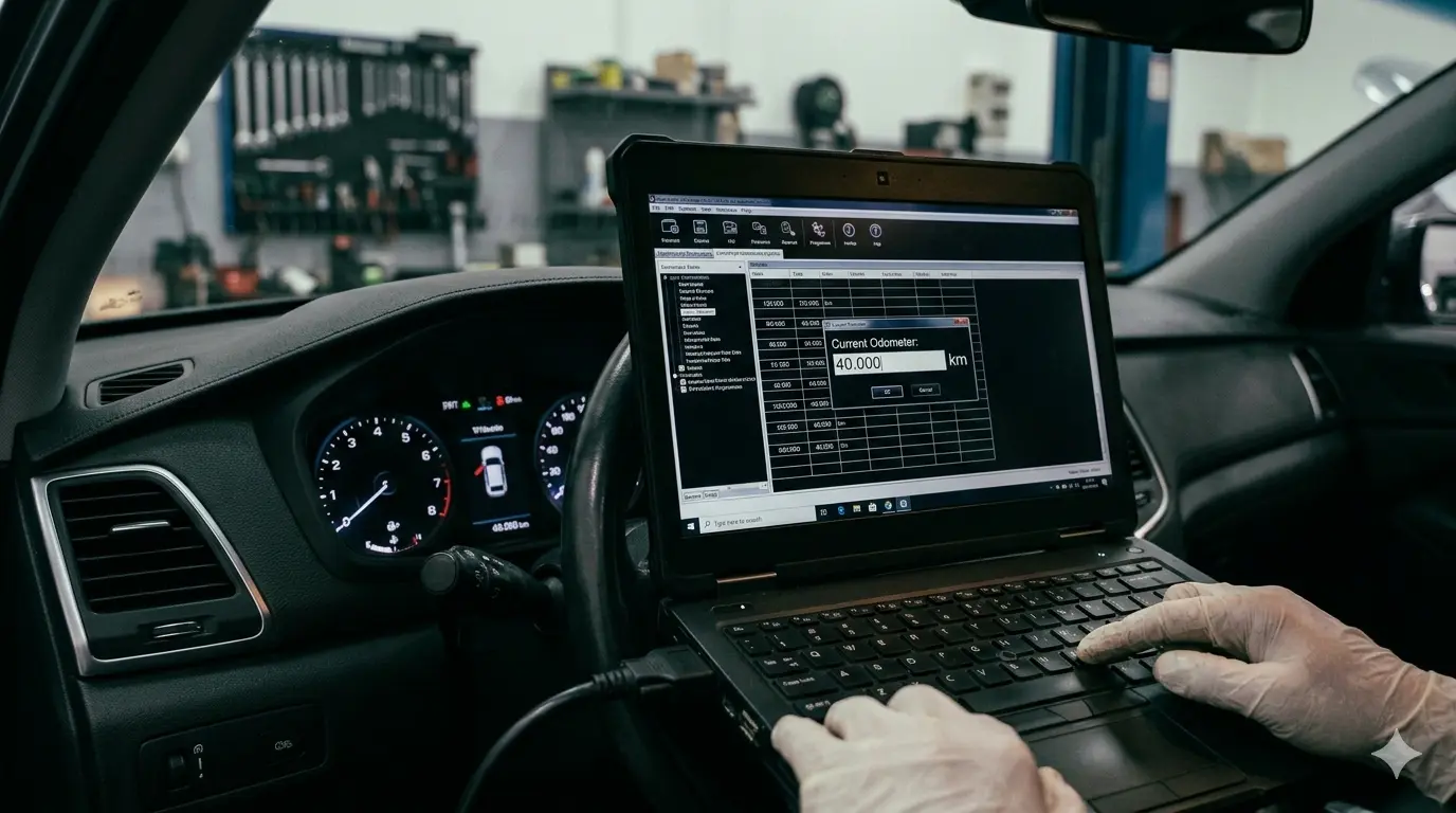 Inspeksi Mercedes C-Class bekas dengan diagnostic tool